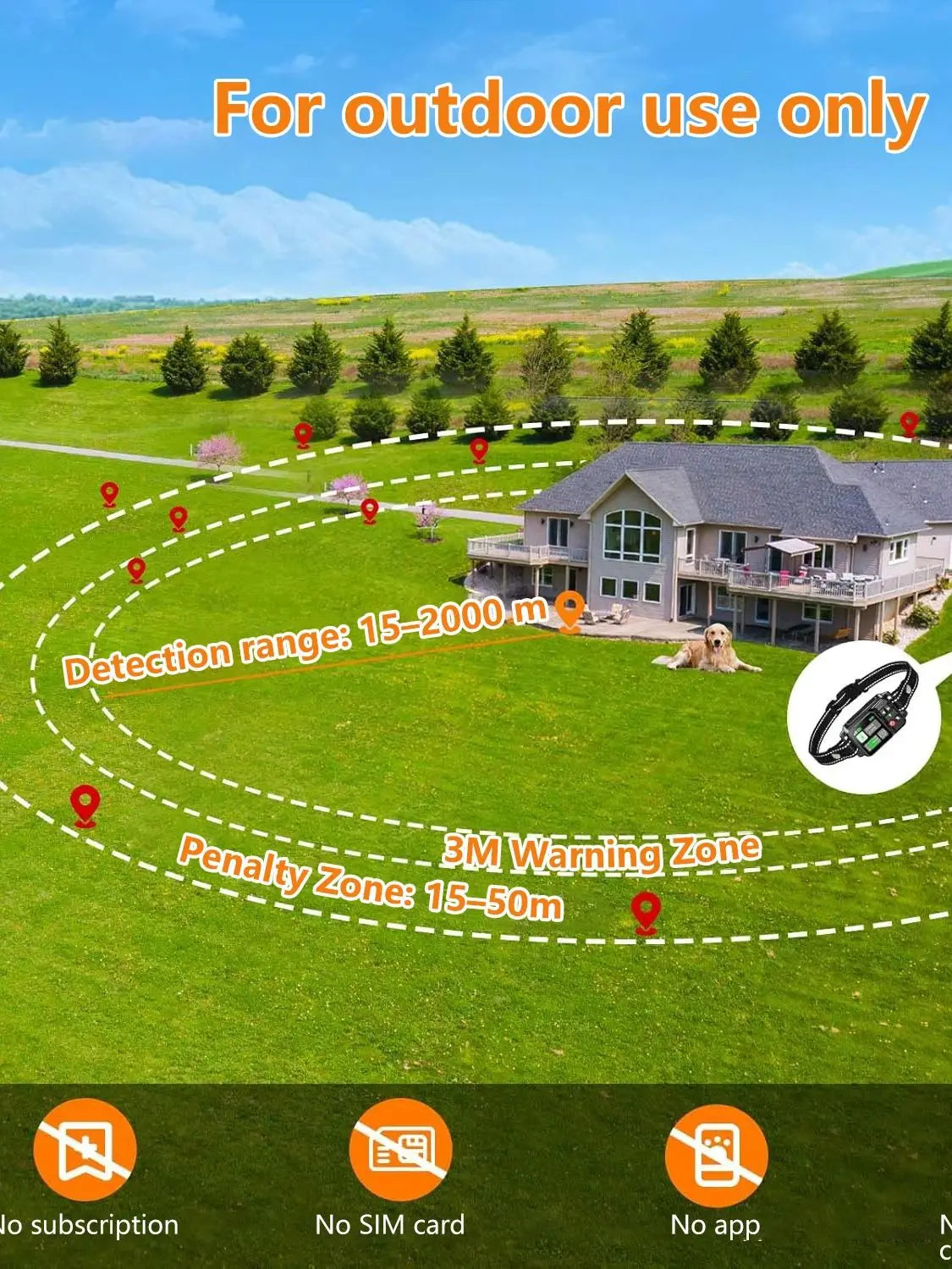 GPS Wireless Dog Fencing System - Electric dog fencing with GPS Electric Satellite Technology, Pet Fencing System Range 15~2000m