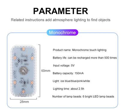 LED Touch Light Mini Wireless Car Interior Lighting Auto Roof Ceiling Reading Lamp for Door Foot Trunk Storage Box USB Charging