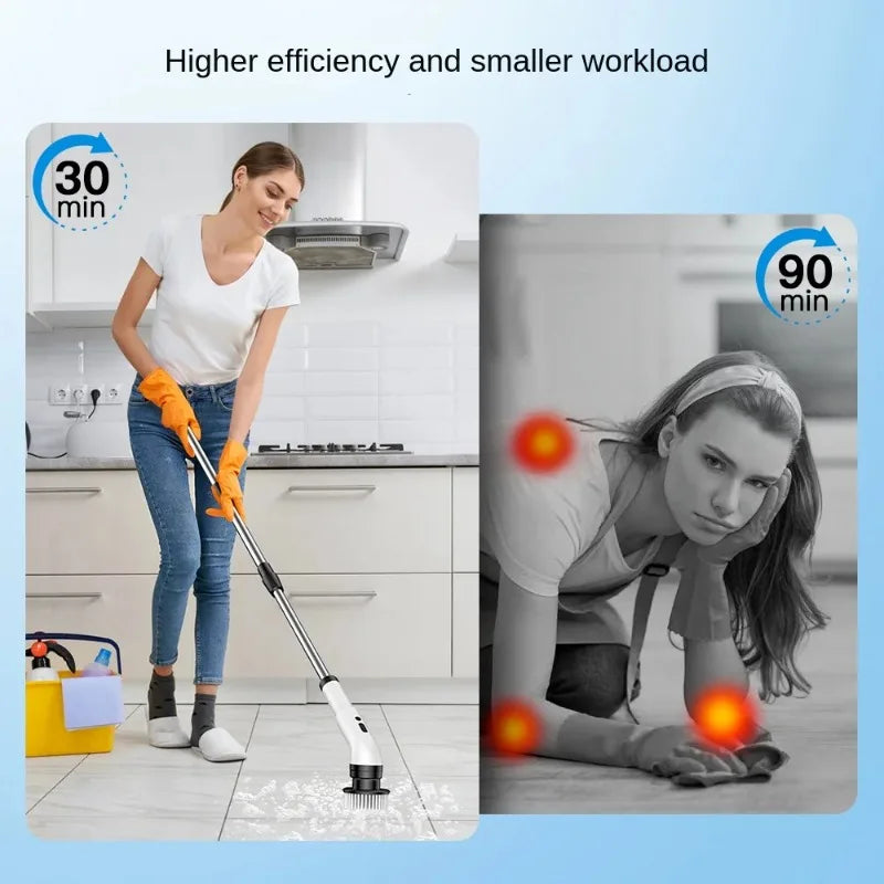 Nine in one multifunctional handheld electric cleaning brush with telescopic function, bathroom floor and kitchen cleaning tool