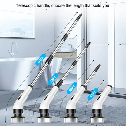 Nine in one multifunctional handheld electric cleaning brush with telescopic function, bathroom floor and kitchen cleaning tool